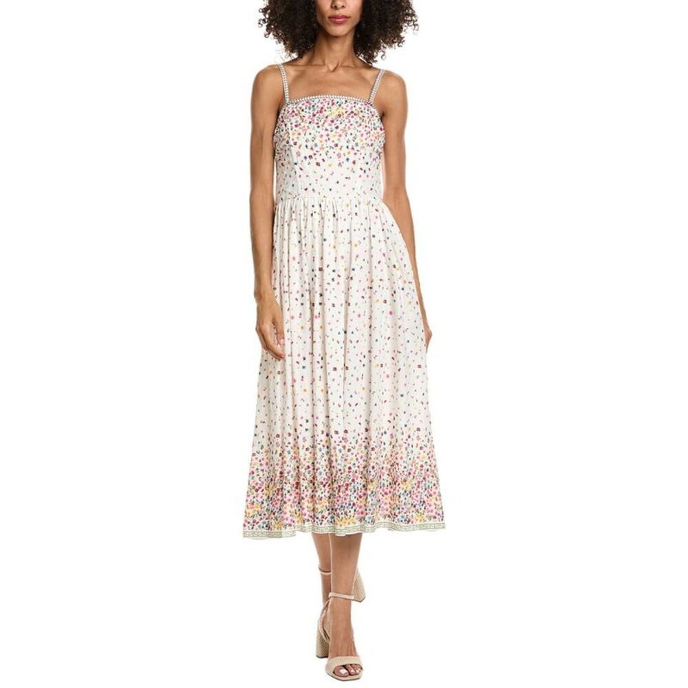 Max Studio Womens  Spaghetti Strap Straight Neck Midi Dress, White
